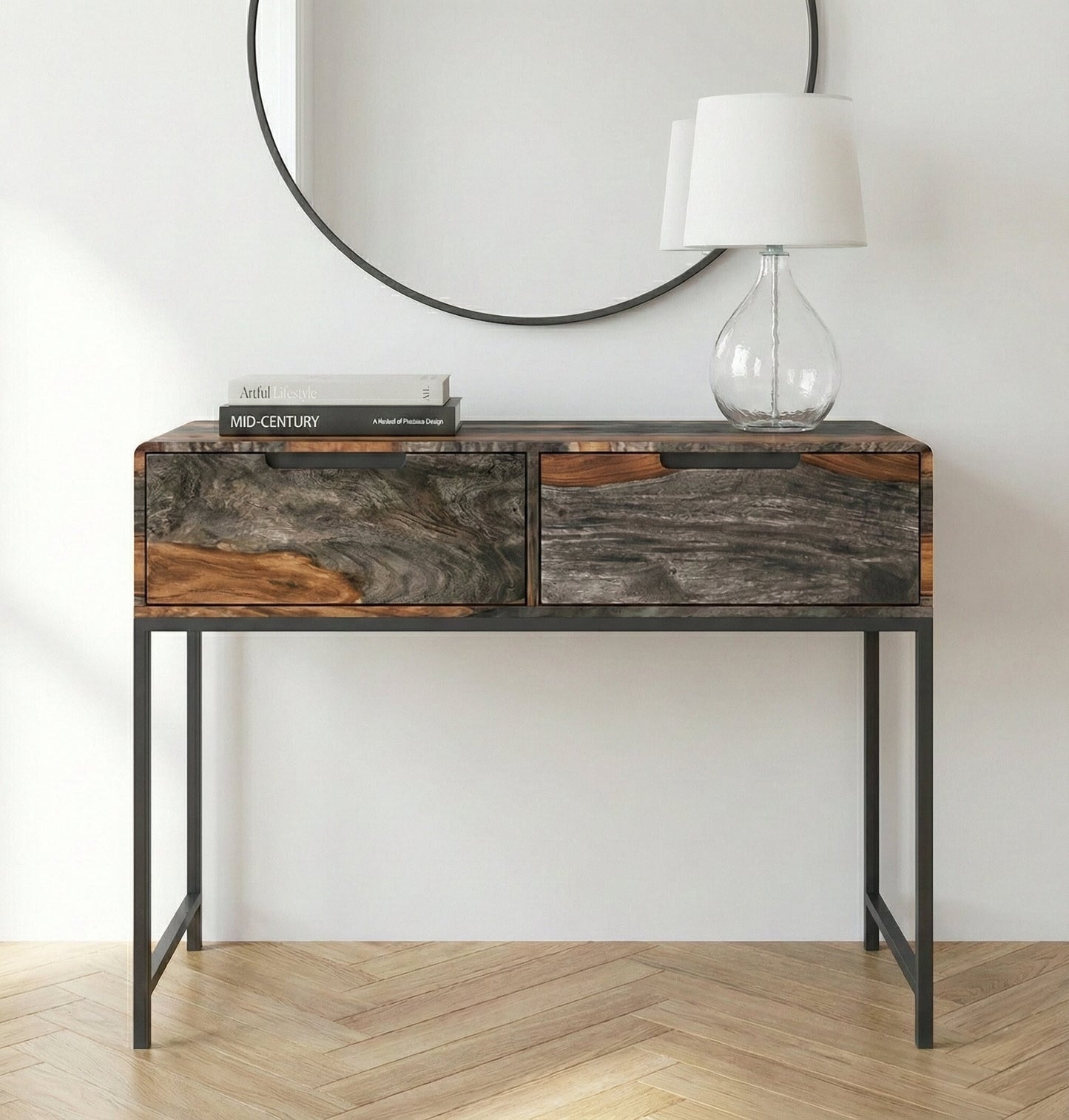 Kavi Sheesham Wood 2 Drawer Console Table