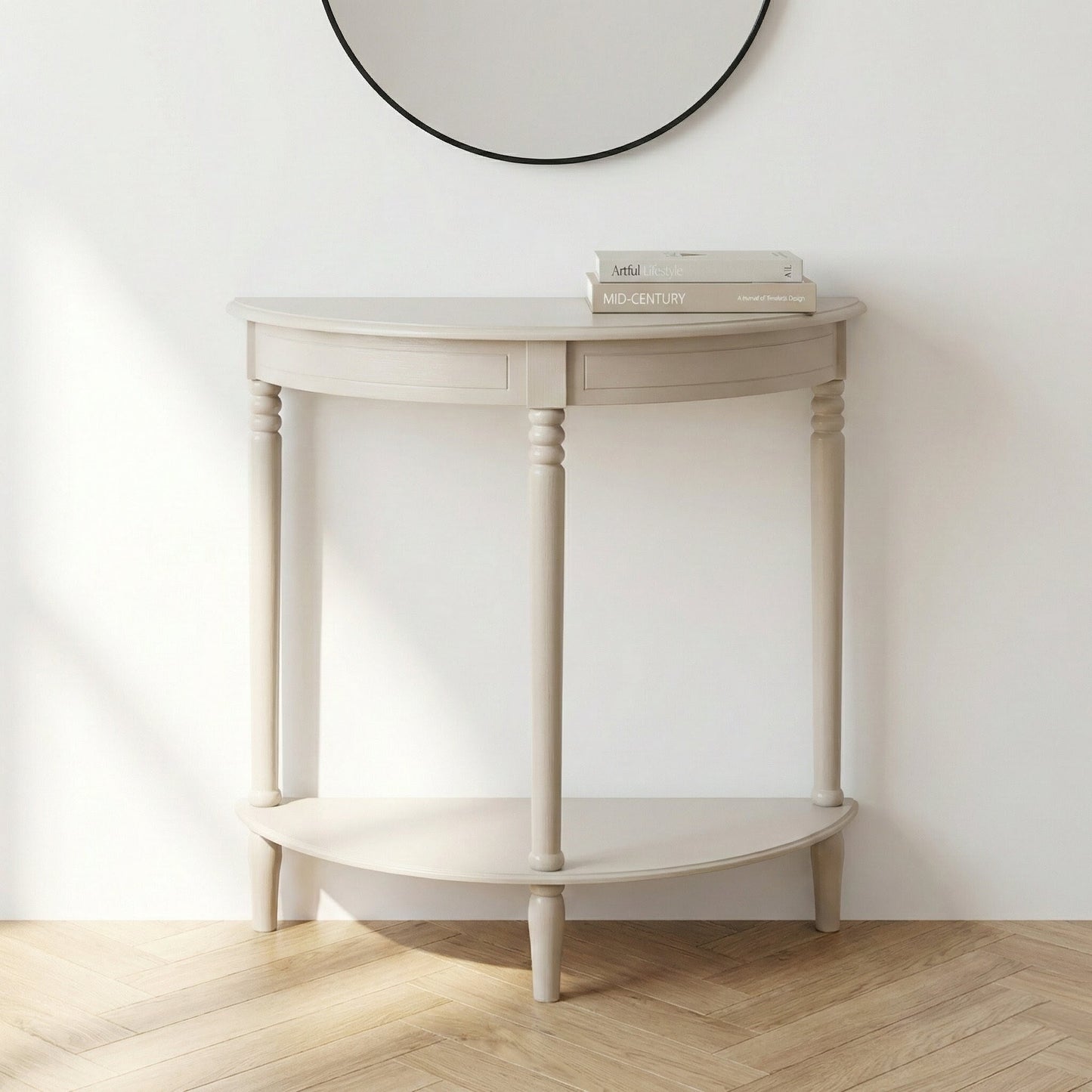 Heritage Pine Wood Half Moon Console Table