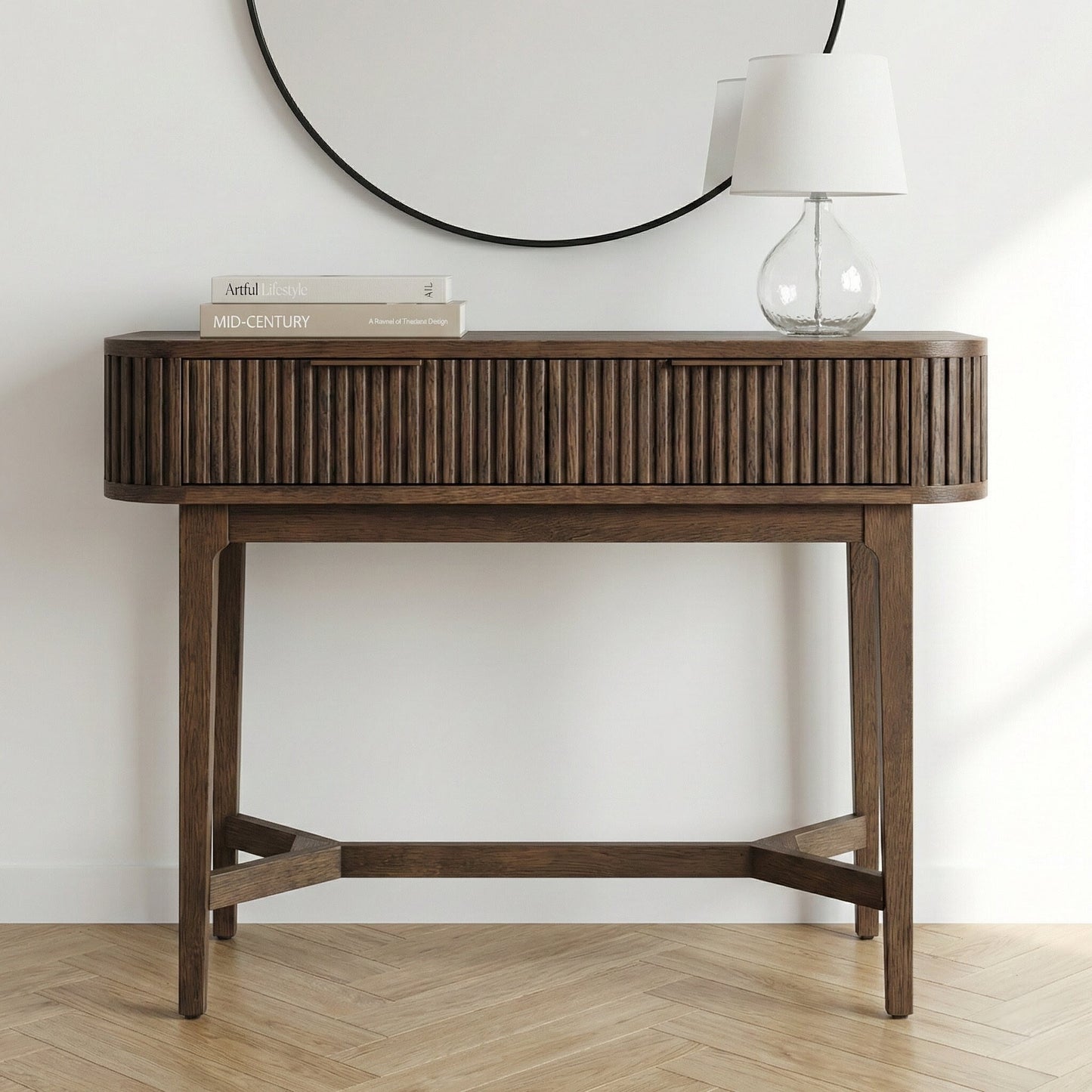 Raie Ribbed Oak and Pine Wood Console Table