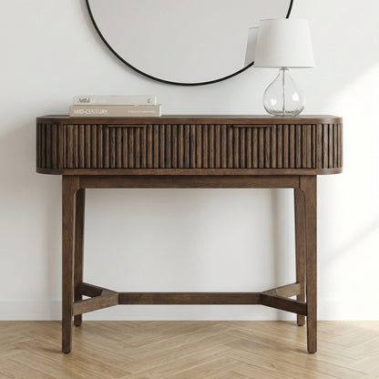 Raie Ribbed Oak and Pine Wood Console Table
