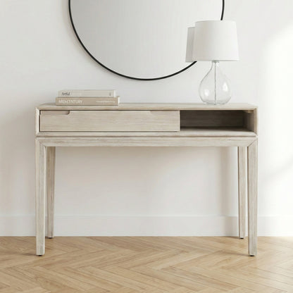 Gio White Sand Acacia Wood 1 Drawer Console Table