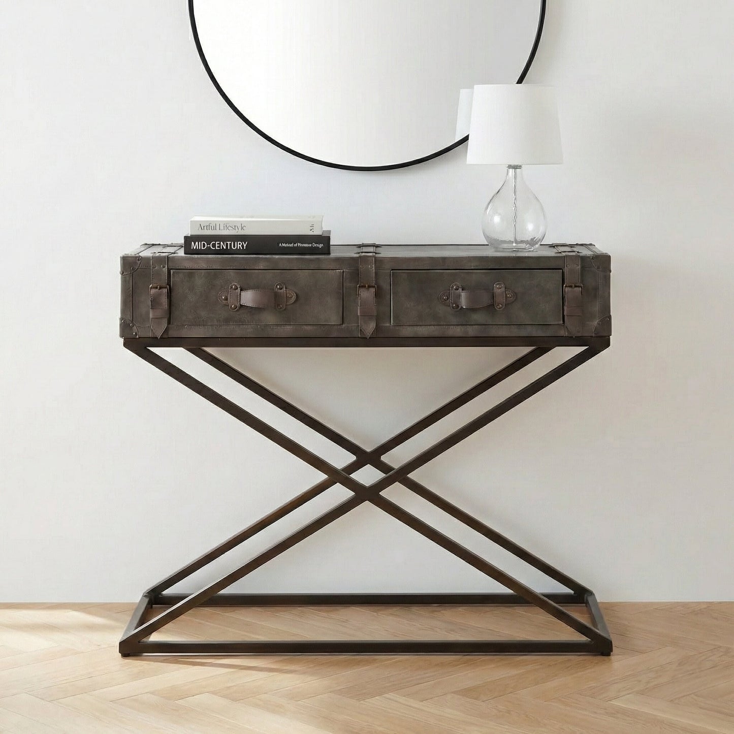 Adriano Peppercorn Leather Console Table
