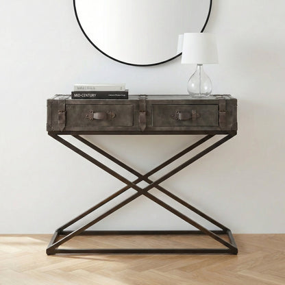 Adriano Peppercorn Leather Console Table