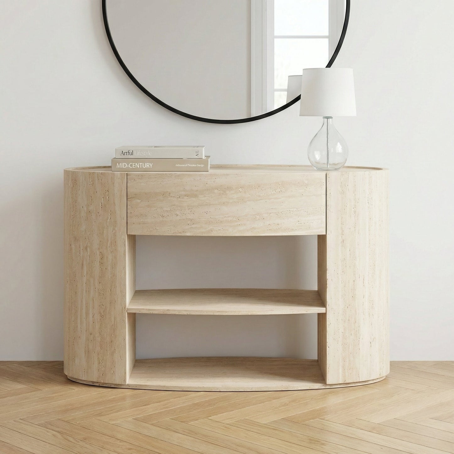 Tivoli Travertine Effect Veneer 1 Drawer Console Table