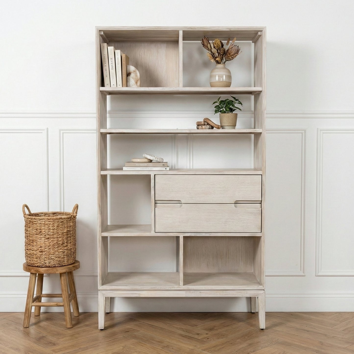 Gio White Sand Acacia Wood Shelf Unit