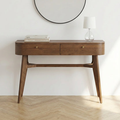 Elias Dark Ash Wood Retro 2 Drawer Console Table