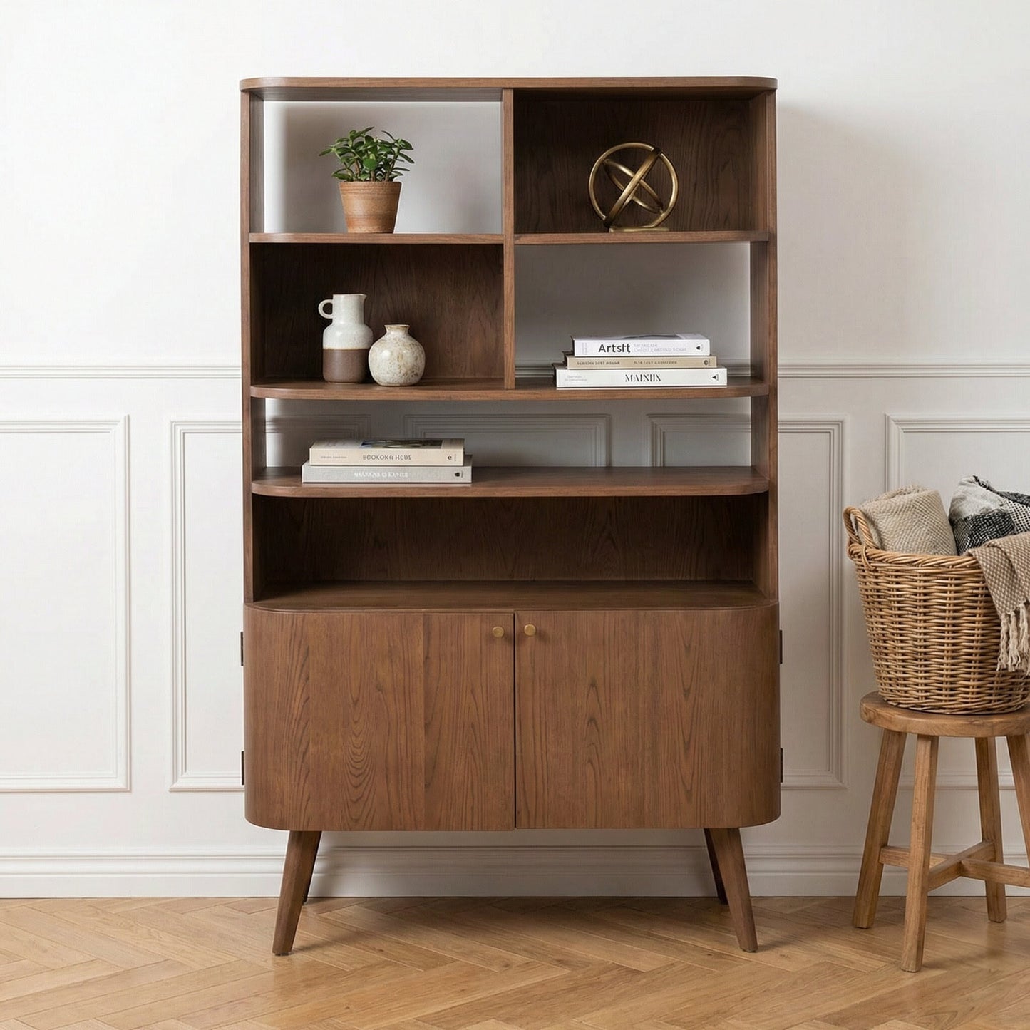 Elias Dark Ash Wood Retro Shelf Unit
