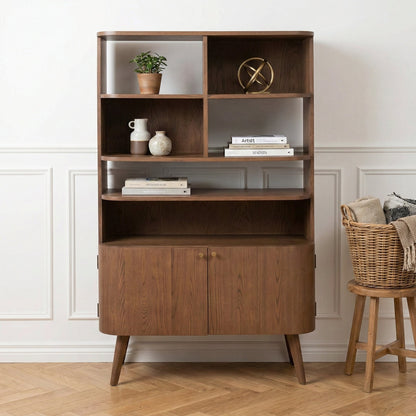 Elias Dark Ash Wood Retro Shelf Unit