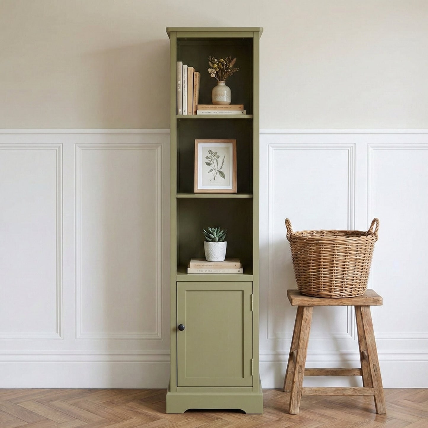 Croft Linen Pine Wood Slim 1 Door 3 Shelf Unit