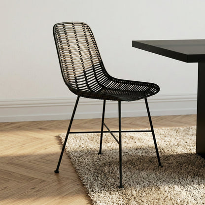Rattan Core and Black Metal Dining Chair