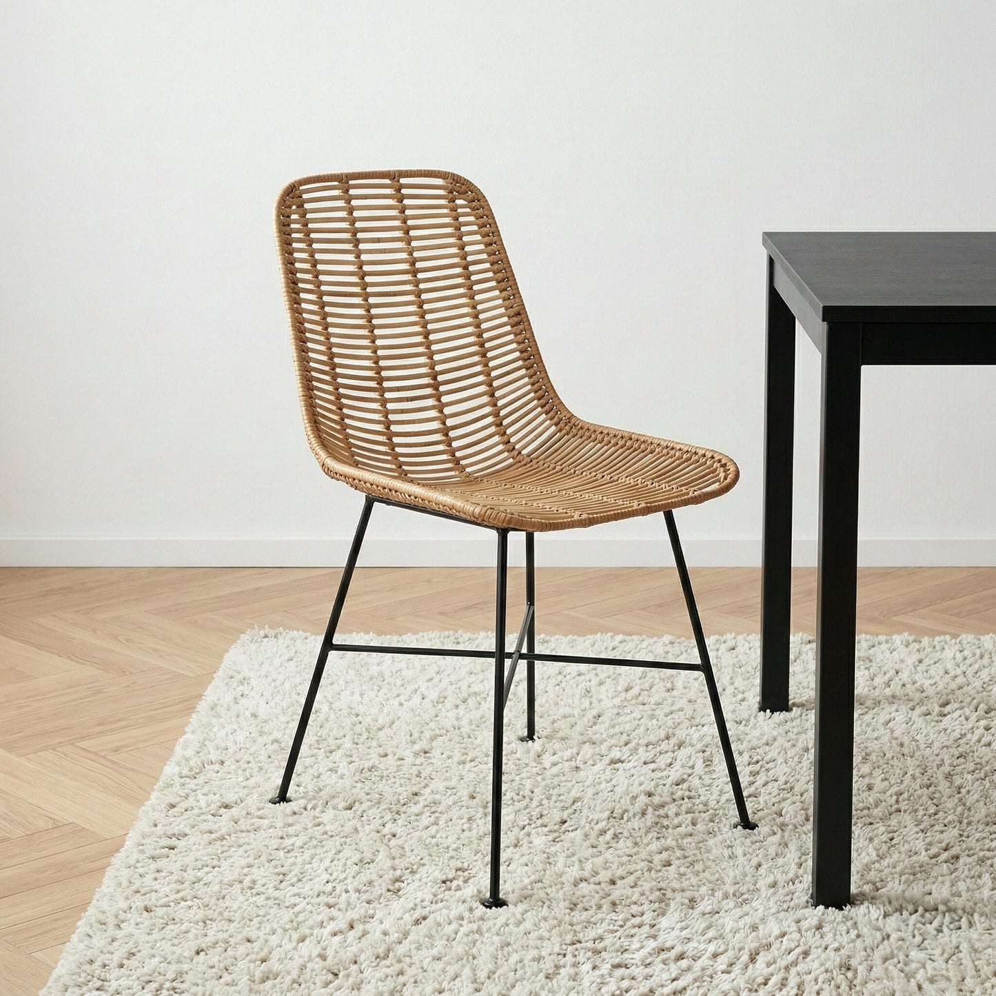 Rattan Core and Black Metal Dining Chair