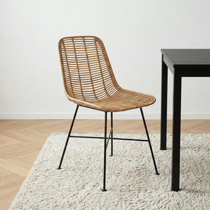 Rattan Core and Black Metal Dining Chair