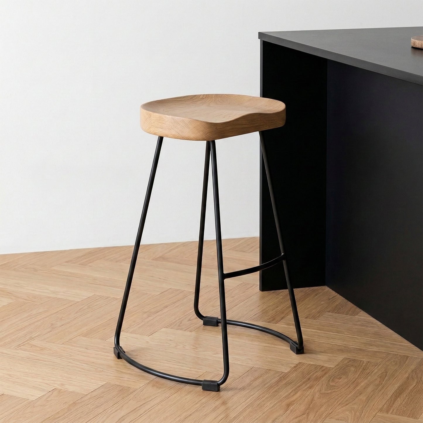 Laselle Ash Wood and Black Metal Bar Stool