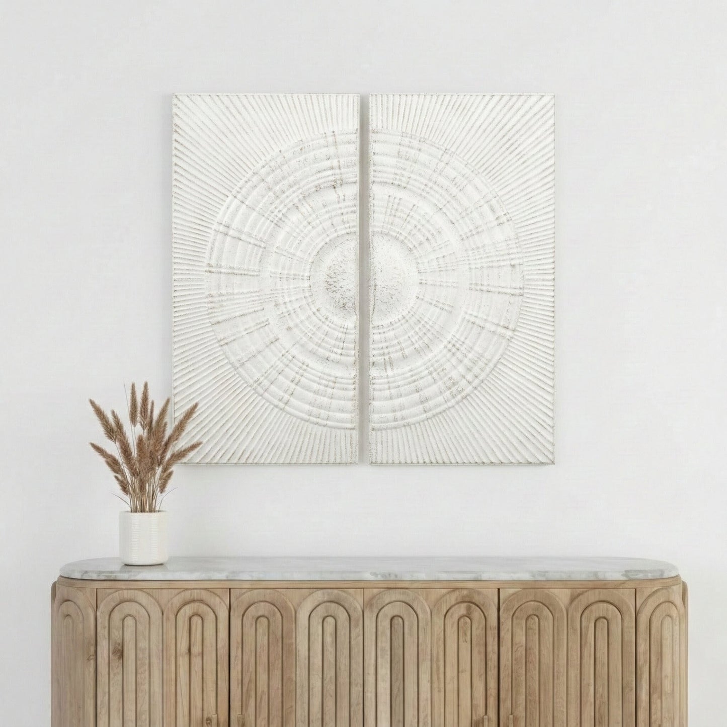 Antique White Moulded Metal Circle Wall Art