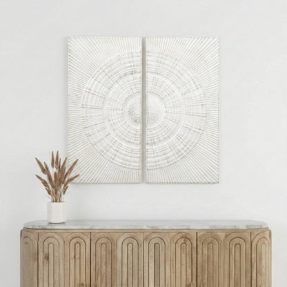 Antique White Moulded Metal Circle Wall Art
