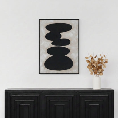 Black and Natural Stone Design Canvas Wall Art with Black Frame