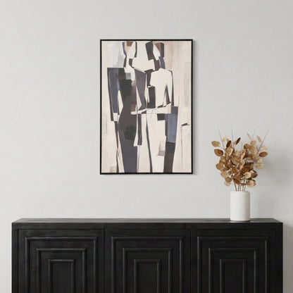 Monochrome Abstract People Canvas with Black Frame