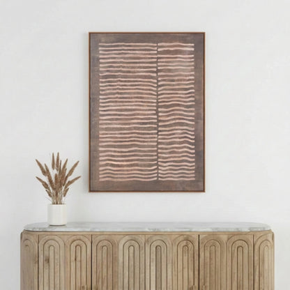 Brown and Natural Linear Design Canvas with Oak Effect Frame