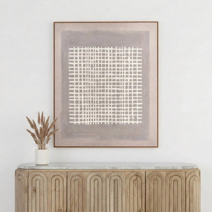 Brown and Natural Grid Design Canvas with Oak Effect Frame