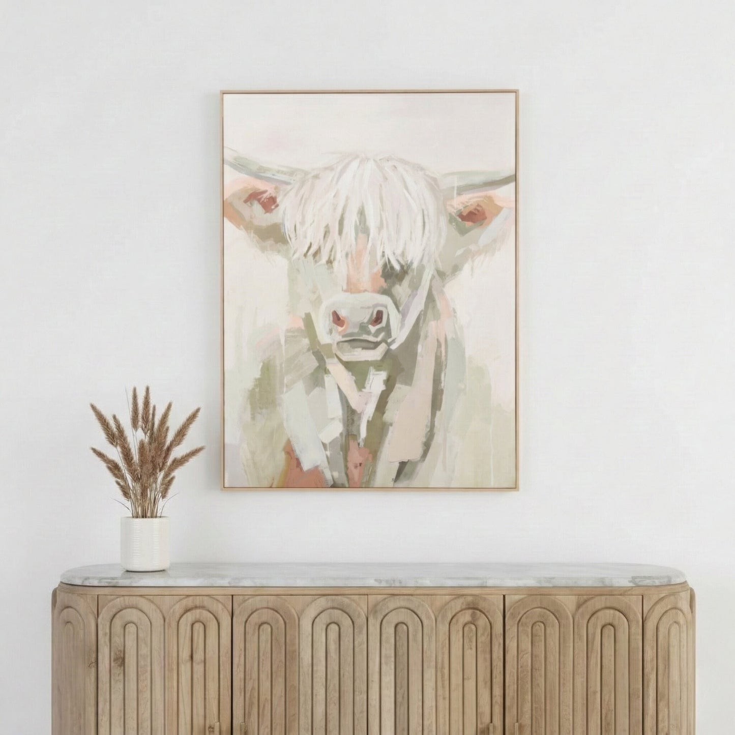 Sage and Naturals Highland Cow Canvas with Natural Frame