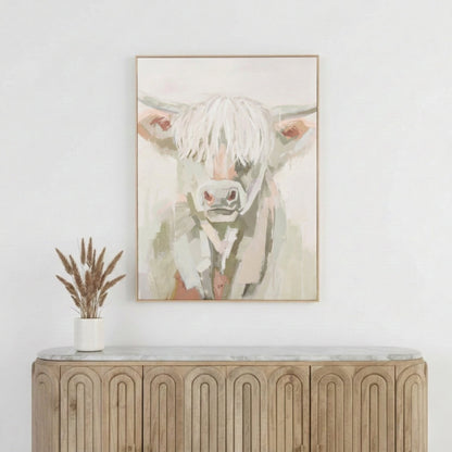 Sage and Naturals Highland Cow Canvas with Natural Frame