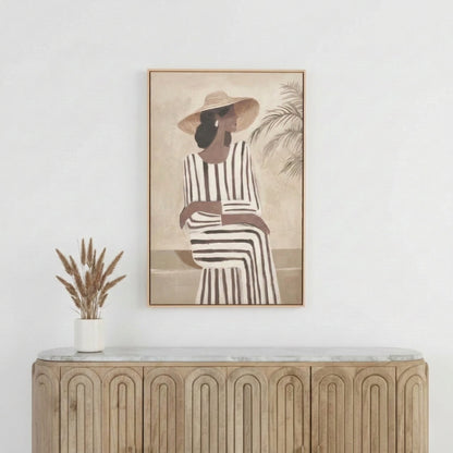 Striped Dress Lady Design Canvas with Natural Frame