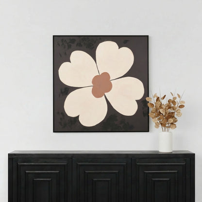 Brown and Natural Large Flower Design Canvas with Black Frame