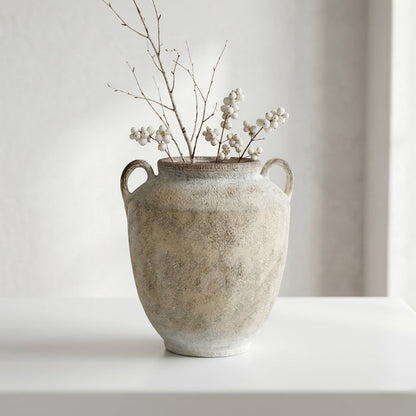 Natural Textured Fibrestone Decorative Vase with Handles