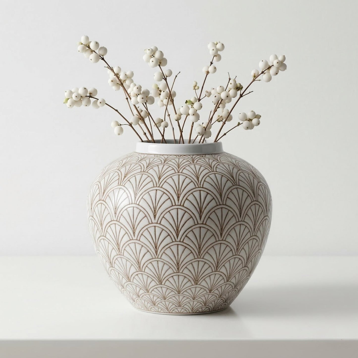 Barbier White Art Deco Fan Ceramic Vase
