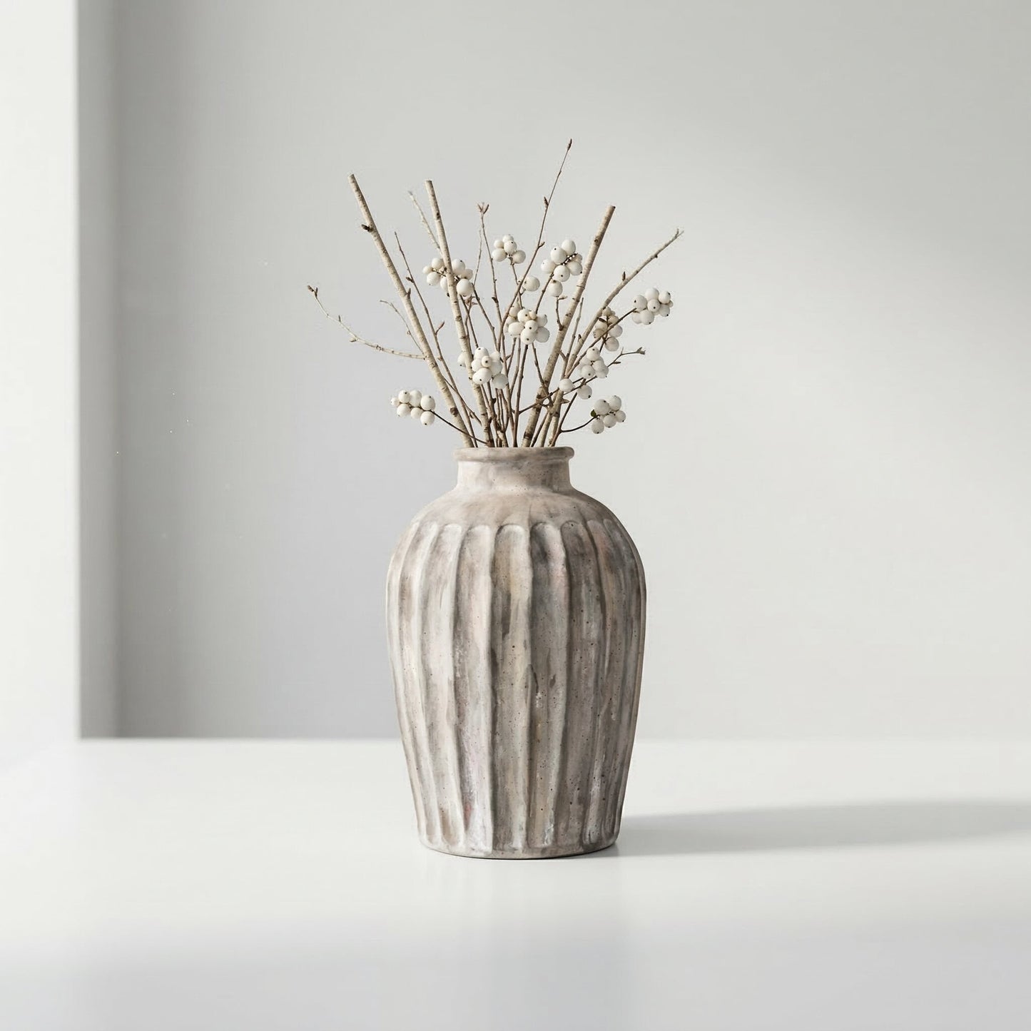 Ambrosia Natural Grooved Stoneware Vase