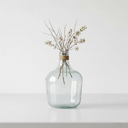 Clear Recycled Medium Bottle Vase With A Raffia Wrapped Neck