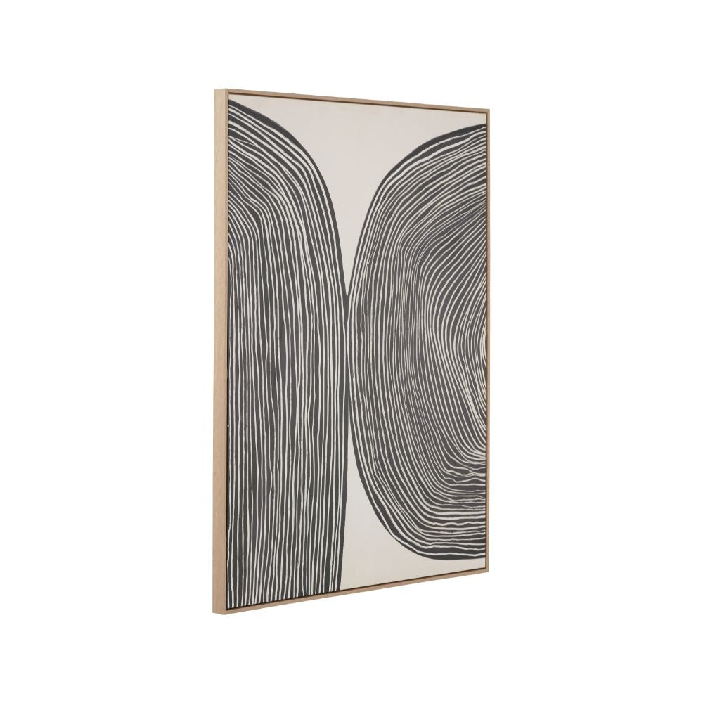 Abstract Canvas Black and Cream with Natural Frame
