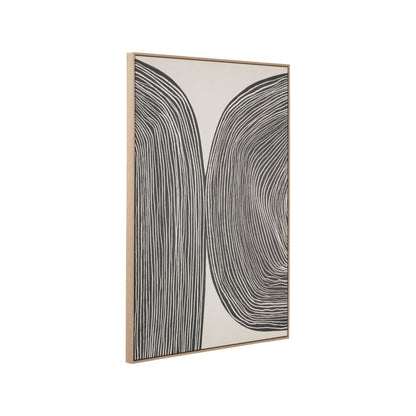 Abstract Canvas Black and Cream with Natural Frame