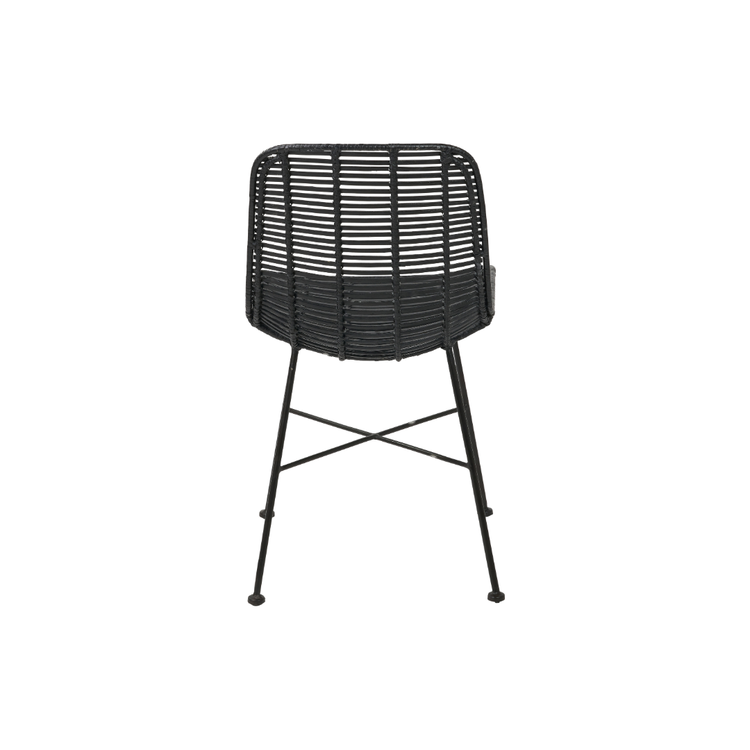 Rattan Core and Black Metal Dining Chair