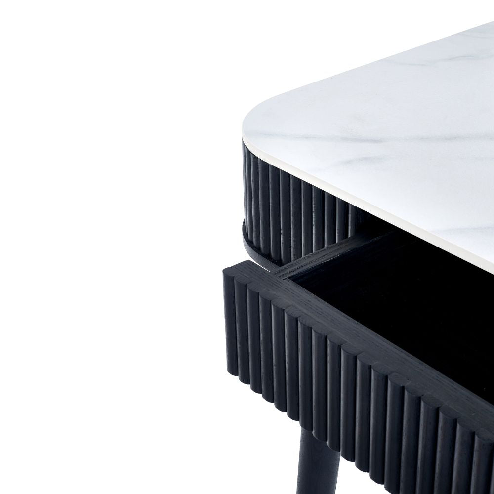 Louis Fluted 1.9m Stone Top Dining Table With Drawers Black