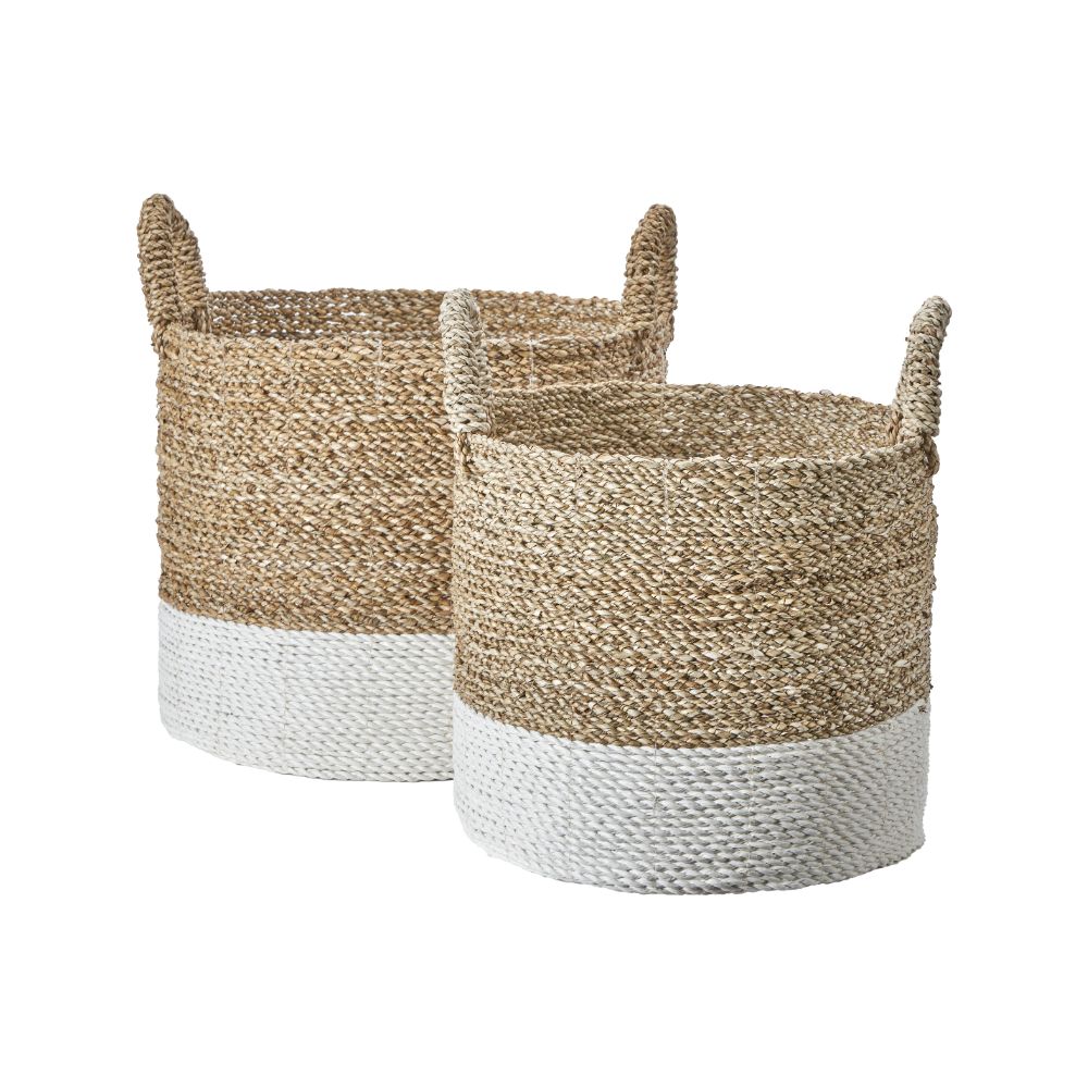 Banana Leaf Two Tone Natural and White Baskets (Set of 2)