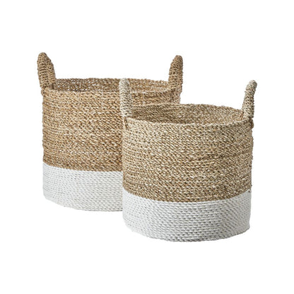 Banana Leaf Two Tone Natural and White Baskets (Set of 2)