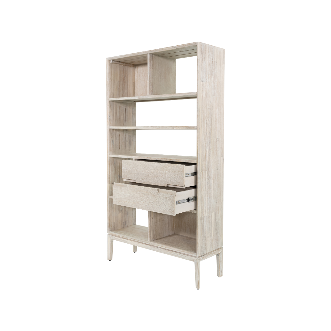 Gio White Sand Acacia Wood Shelf Unit
