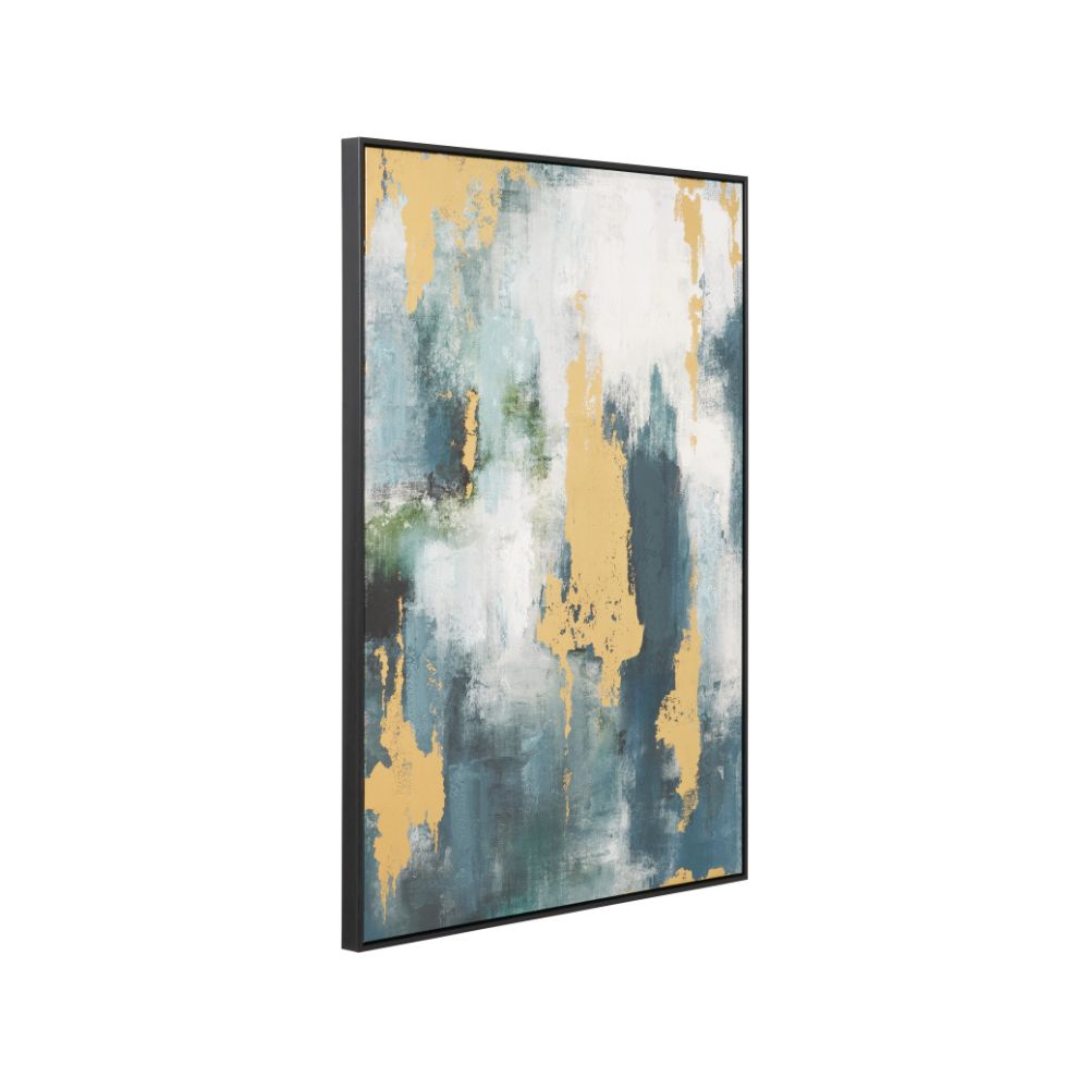 Canvas Gold and Blue Tone Abstract with Black Frame