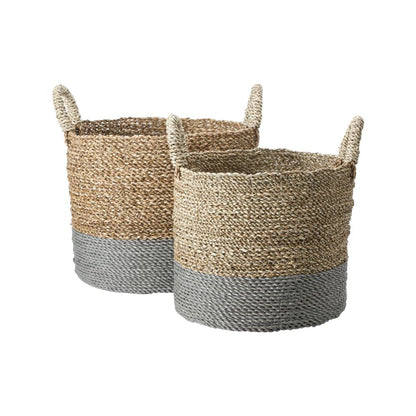 Banana Leaf Two Tone Natural and Grey Baskets (Set of 2)