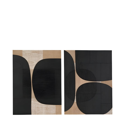 Wooden Textured Design Black and Natural Wall Art (Set of 2)