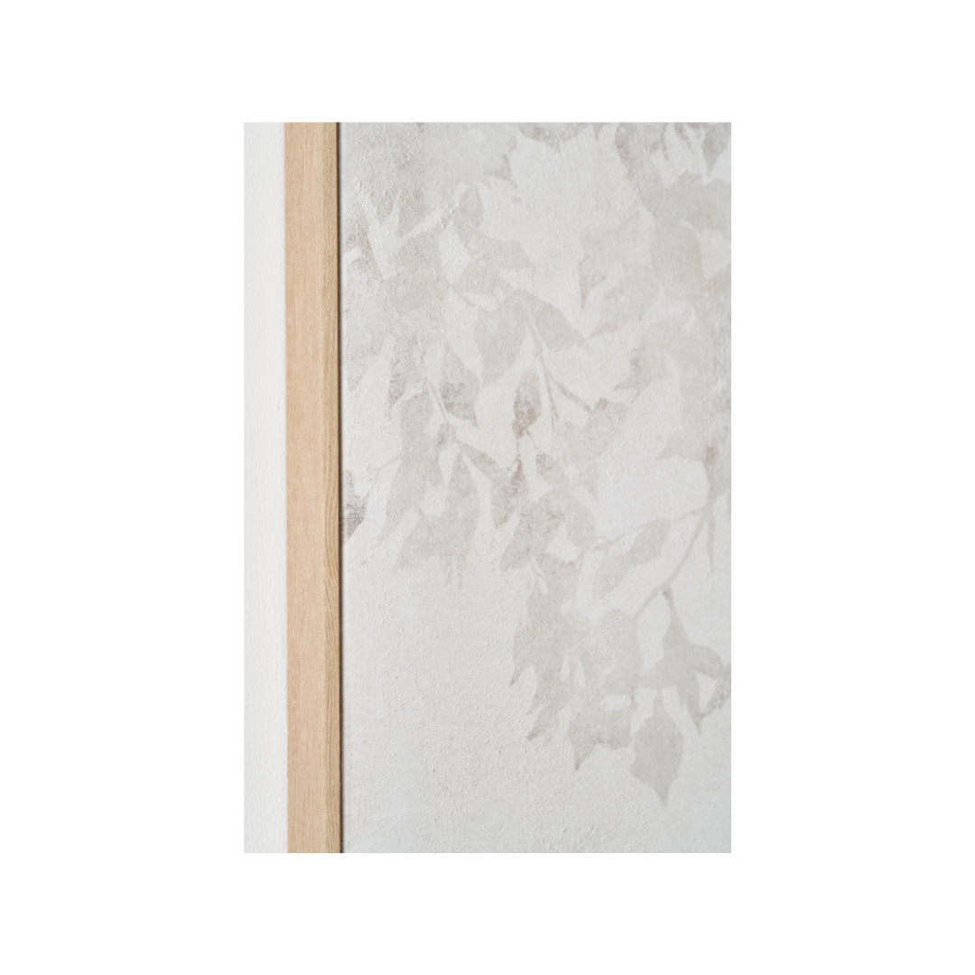 White and Natural Floral Square Canvas with Natural Frame