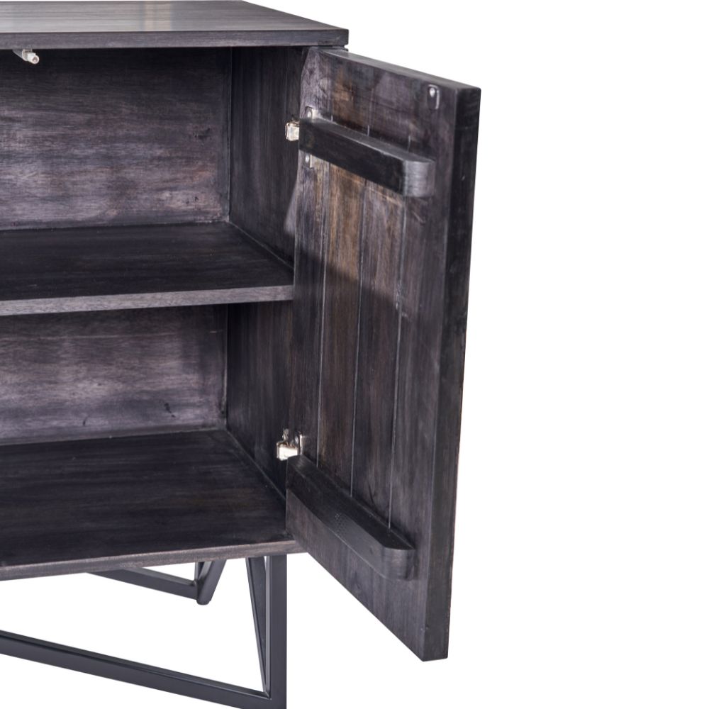 Verde Black Mango Wood and Stone Veneer 4 door Sideboard