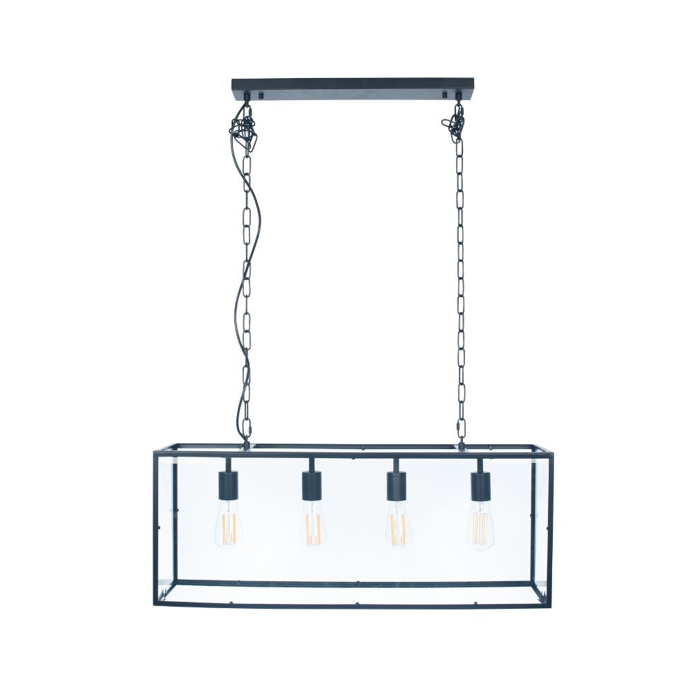 Llewellyn Matte Black Metal and Glass 4 Bulb Pendant