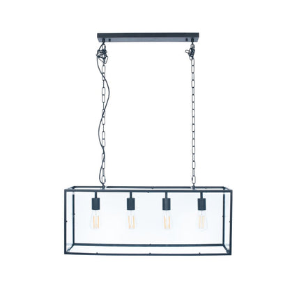 Llewellyn Matte Black Metal and Glass 4 Bulb Pendant