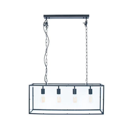 Llewellyn Matte Black Metal and Glass 4 Bulb Pendant