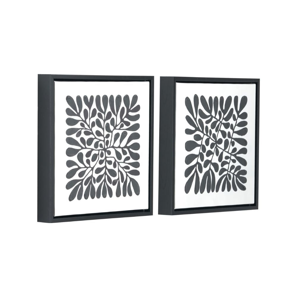 Square Canvases Black Leaf Print with Black Frames (Set of 2)