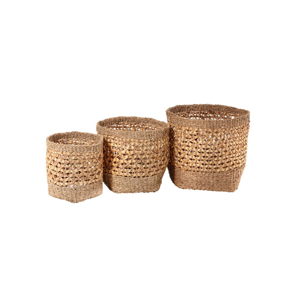 Seagrass and Water Hyacinth Tall Round Baskets (Set of 3)
