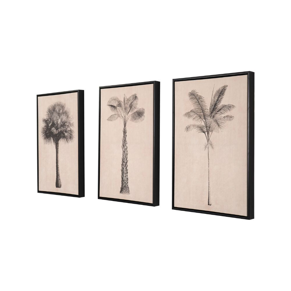 Canvases Natural and Black Palm Tree Print with Black Frames (Set of 3)