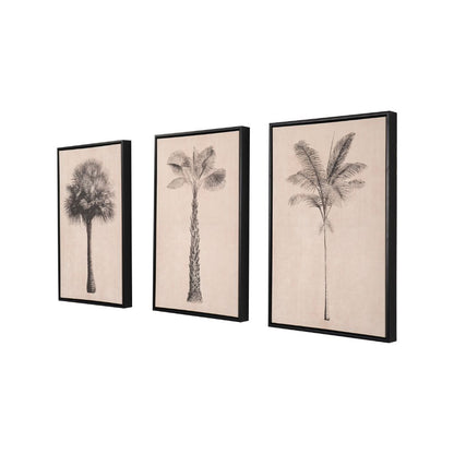 Canvases Natural and Black Palm Tree Print with Black Frames (Set of 3)